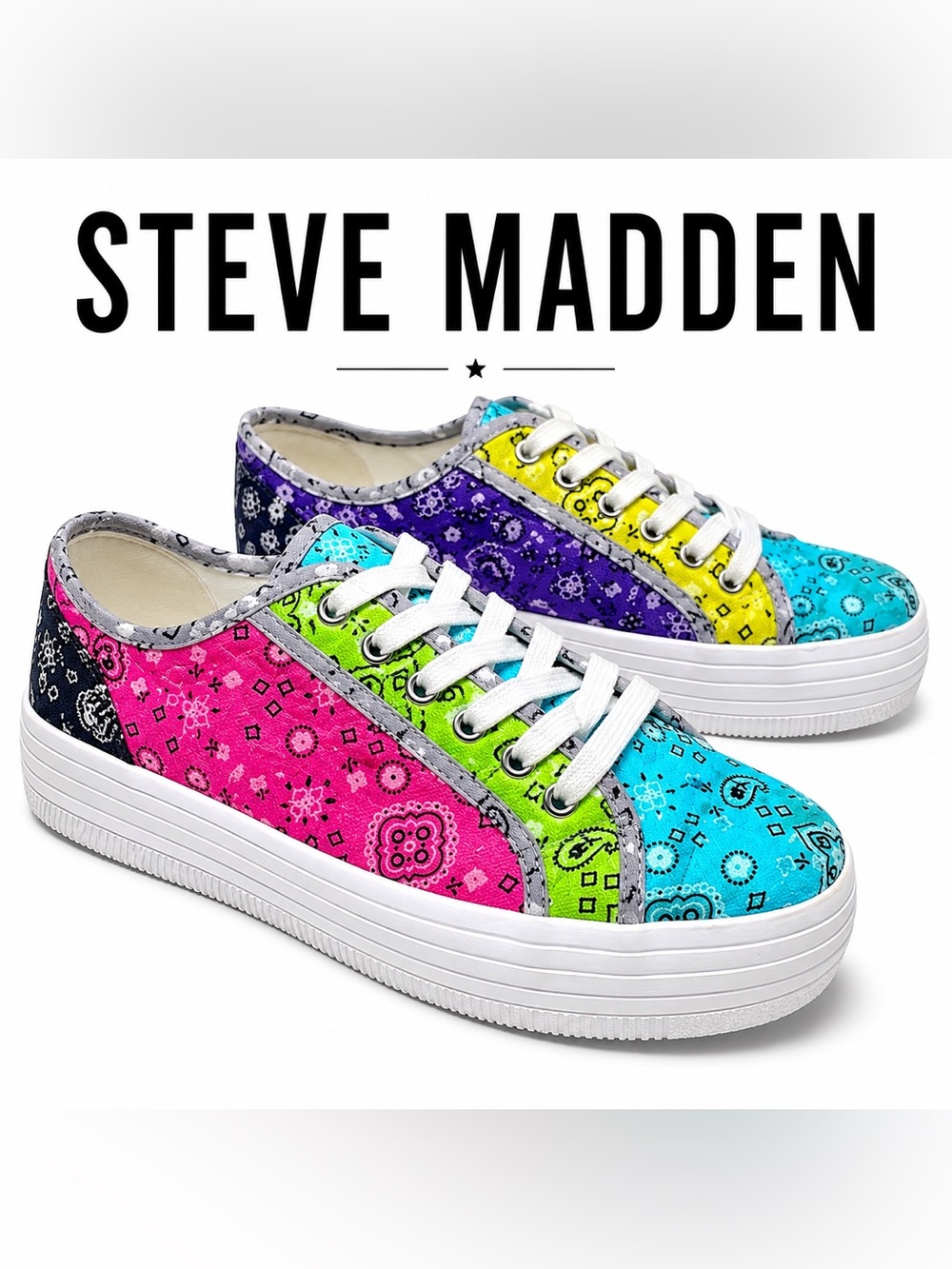 Steve Madden Platform Sneakers
Multicolor Paisley Print Lace-Up Shoes